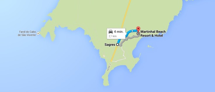 route kaart sagres martinhal strand beach