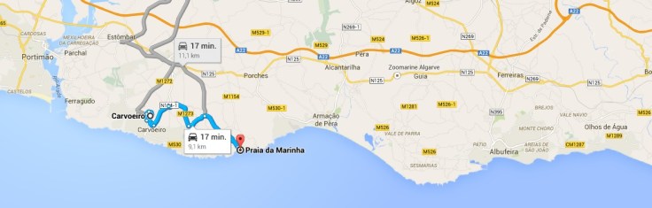 route - praia da marinha algarve