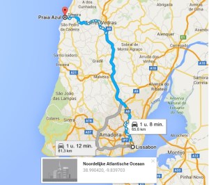route Lissabon - Praia Azul vakantie portugal