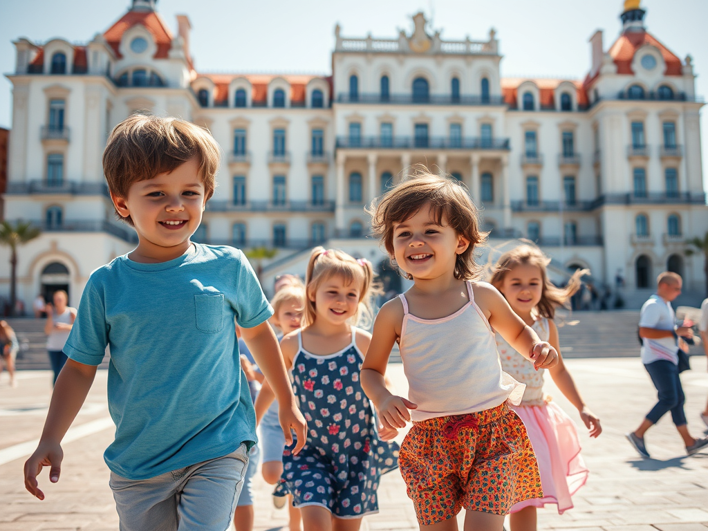 Vakantie met kinderen Estoril met bekend gebouw estoril op de achtergrond